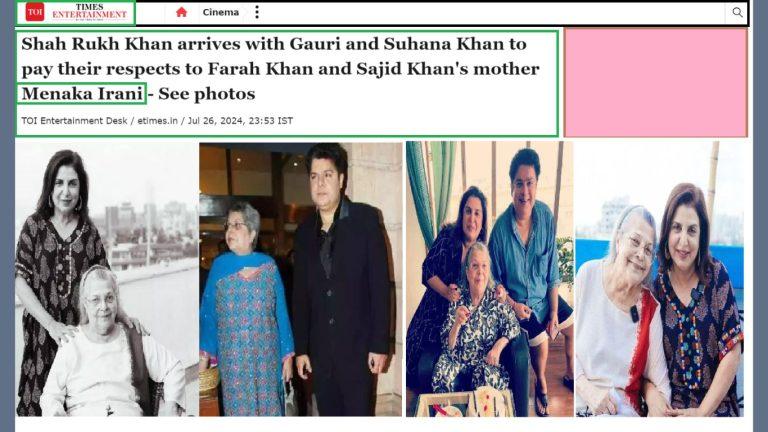 Shah Rukh Khan On The Passing of Menaka Irani: A Tribute to a Cherished Matriarch