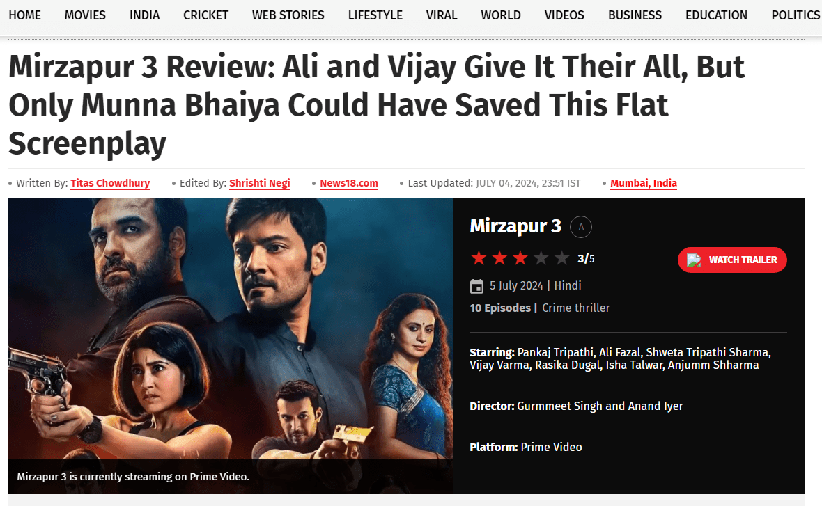 Mirzapur season 3 review